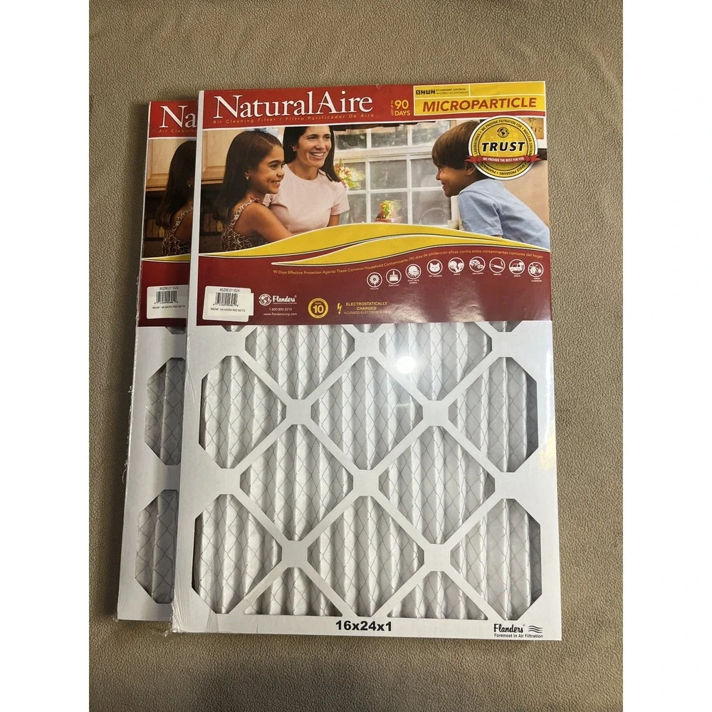 (2) NaturalAire 16x24x1 Microparticle Air Filter 90 Day Electrostatic MERV 10